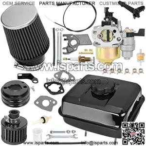High Performance Carburetor Gas Fuel Tank with 62mm Air Filter Kit for Predator 212cc 196cc 6.5hp Clone Engine Coleman CT200U BT200X GX160 GX200 Baja Warrior MB200 Mini Bike Go Kart Black Parts