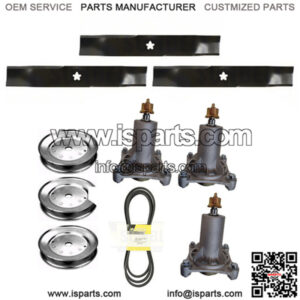 48" Lawn Mower Deck Rebuild Kit Spindles Belt Pulleys Blades: Fits Husqvarna YTH