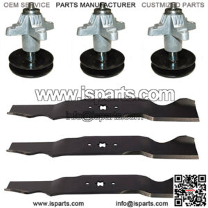 3 Spindles & 3 Blades for GT1554 GT1554VT GT1054 LGT1054 RZT54 RZT54KW 54" Decks