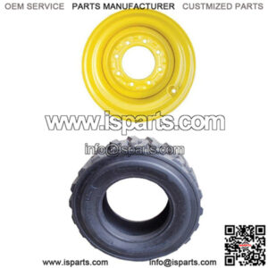 One 12-Ply 12 x 16.5 Tire w/ Yellow Rim Fits CAT-JD-Fits New Holland Skid S