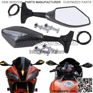 For Yamaha YZF R1 R6 FZ1 FZ6 600 Motorcycle Black Mirror LED Turn Signal Carbon