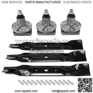 3 Blades 3 Spindles Set for John Deere 48" Deck L120 L130 Mowers GX20250 GY20785