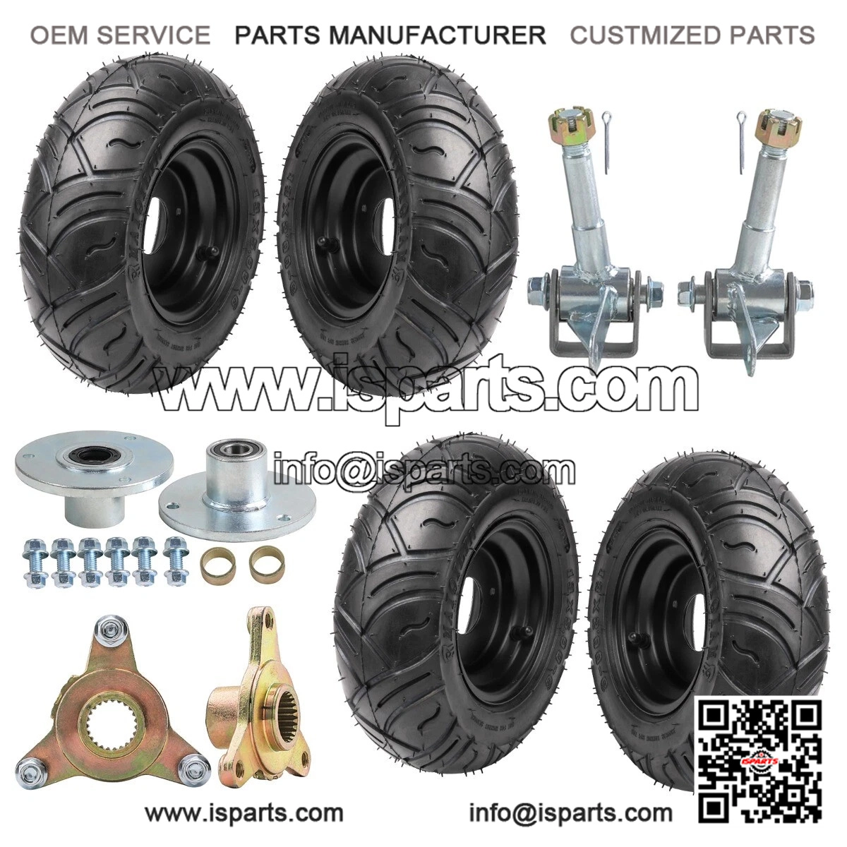 6" Tire, Rim, Wheel, Steering Spindle with 3-Stud Hub (13x5.00-6), for Go-Karts and Mini-Bikes.