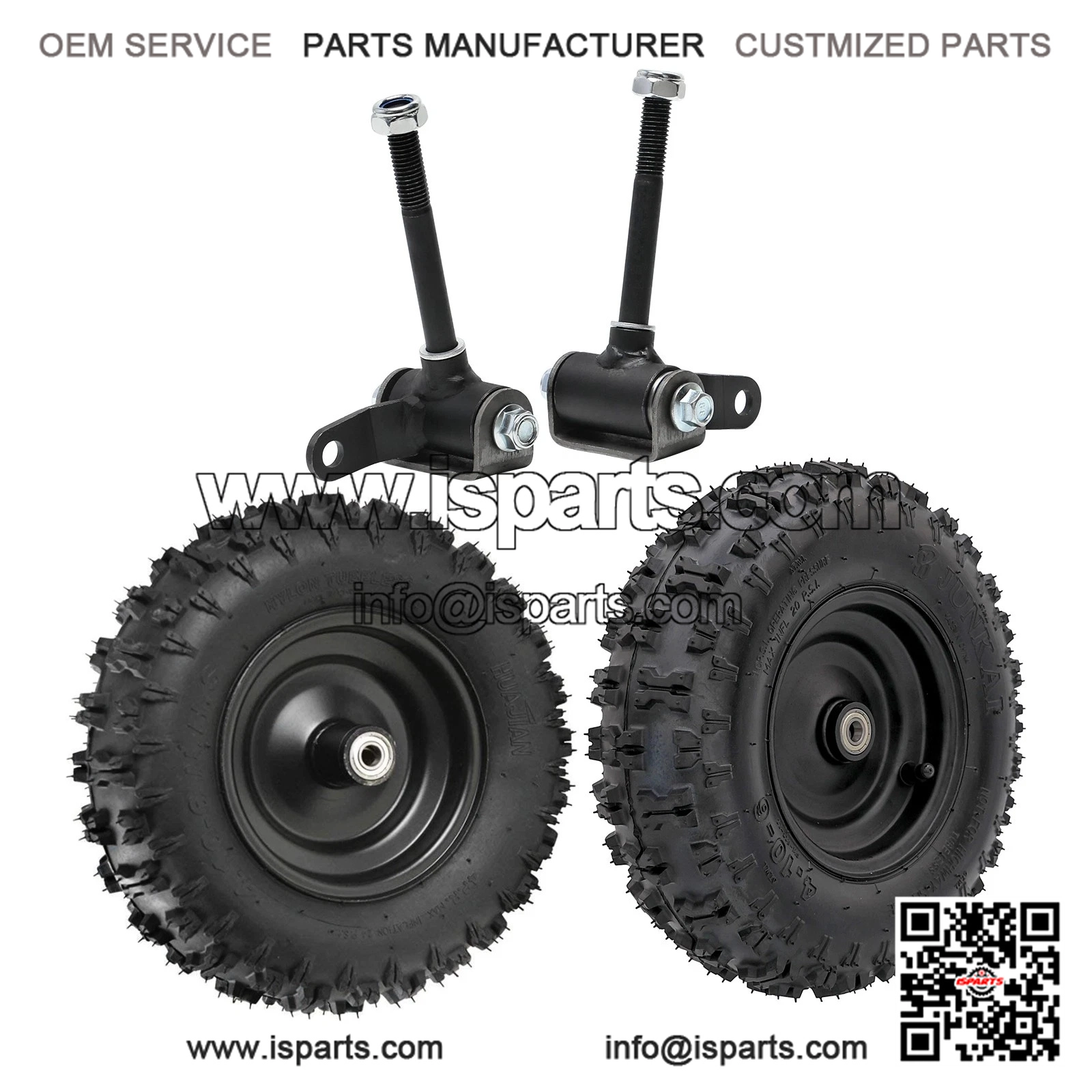 2-Pack of 4.10-6 Off-Road Wheel Tire, Rim, and Spindle for Mini-Bikes and Lawn Go Karts.