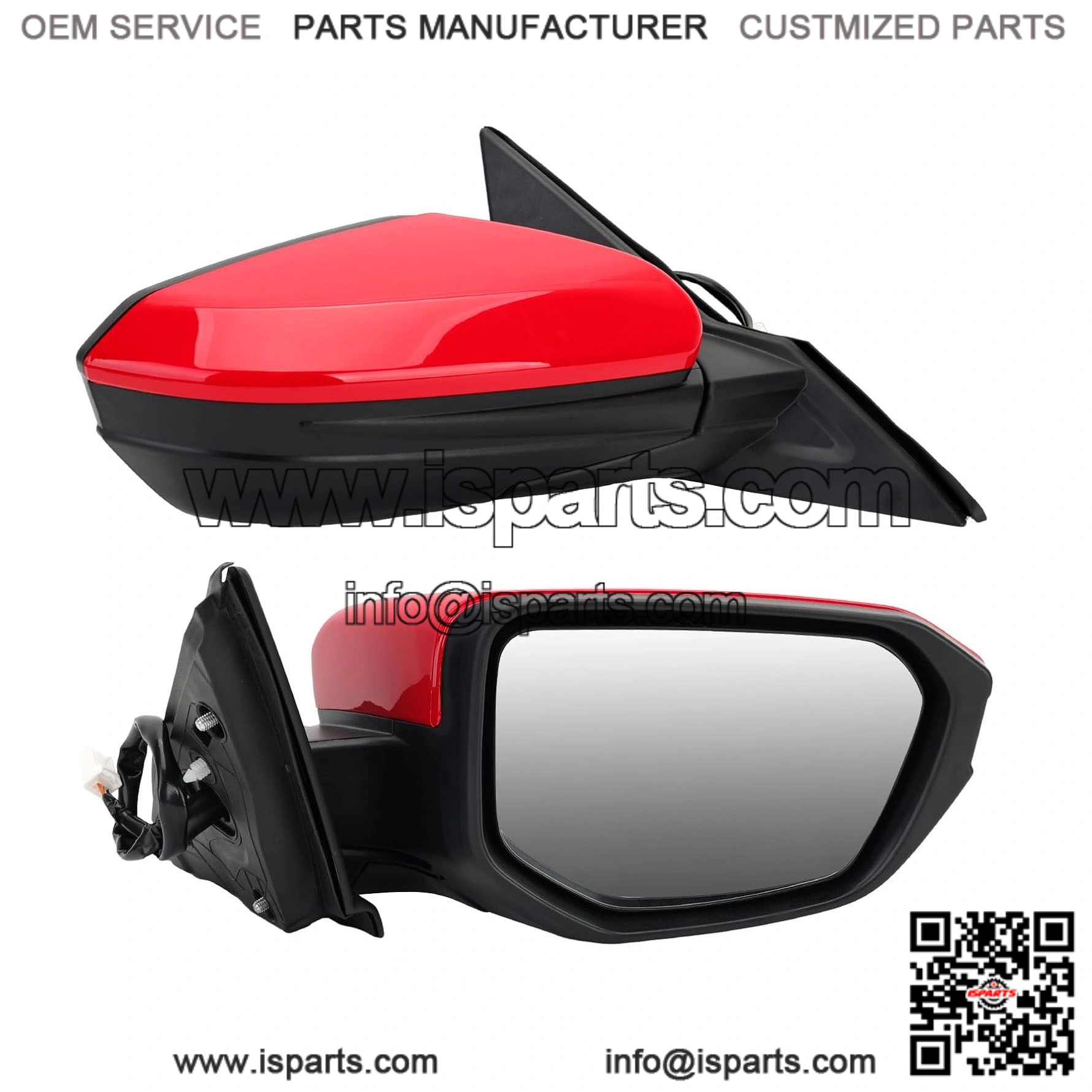 Passenger Side Mirror Compatible with 2016-2021 Honda Civic Coupe Sedan Hatchback, Power Glass, Non-Heated, Manual Folding, Red