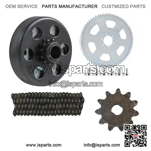 20mm Bore 12-Tooth #35 Clutch, plus #35 Chain with 11T and 65T Rear Sprocket, for Predator-powered Mini Bikes.