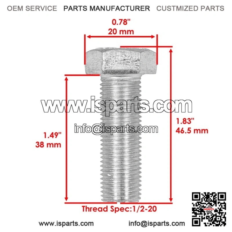 Dixie Chopper 1/2-20 x 1 1/2 Spindle Blade Hex Bolts B-349 & W-201 - Image 2