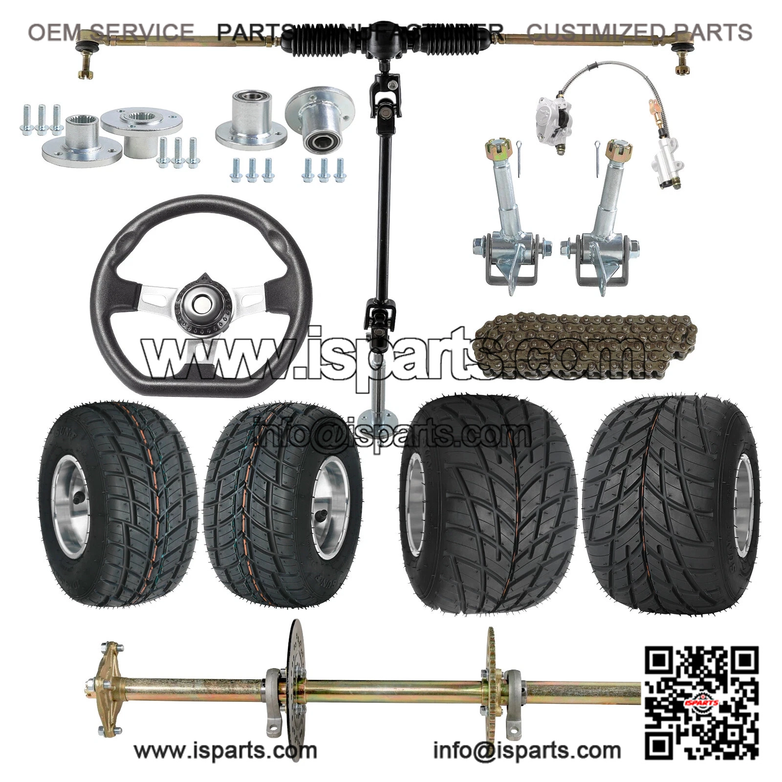 32" Go Kart Rear Axle Kit with Sprocket Hub, 428 Chain, 5" Wheels, and Front Shaft, for Mini Bikes.