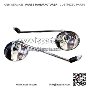 Long Stem Round Side Rear View Mirrors with Brackets for Vespa PX Lusso, LML & P200.