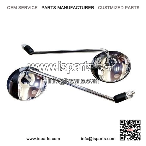 Long Stem Round Side Rear View Mirrors with Brackets for Vespa PX Lusso, LML & P200.